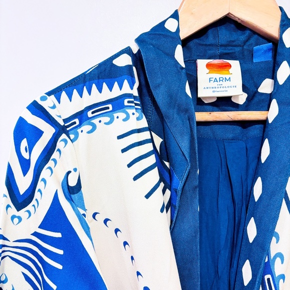 FARM RIO Long-Sleeve Blue & Cream Blazer Dress - Picture 6 of 13